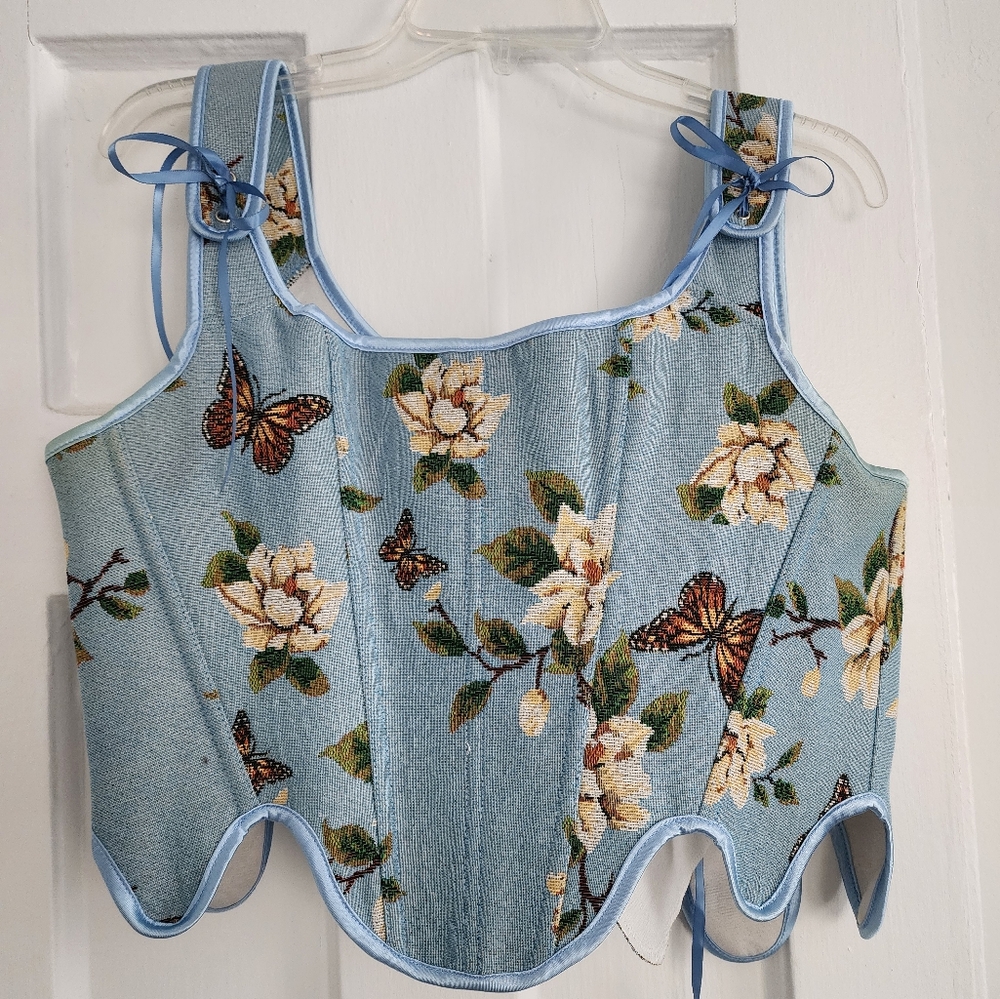 Womens Blue Butterfly Corset Top